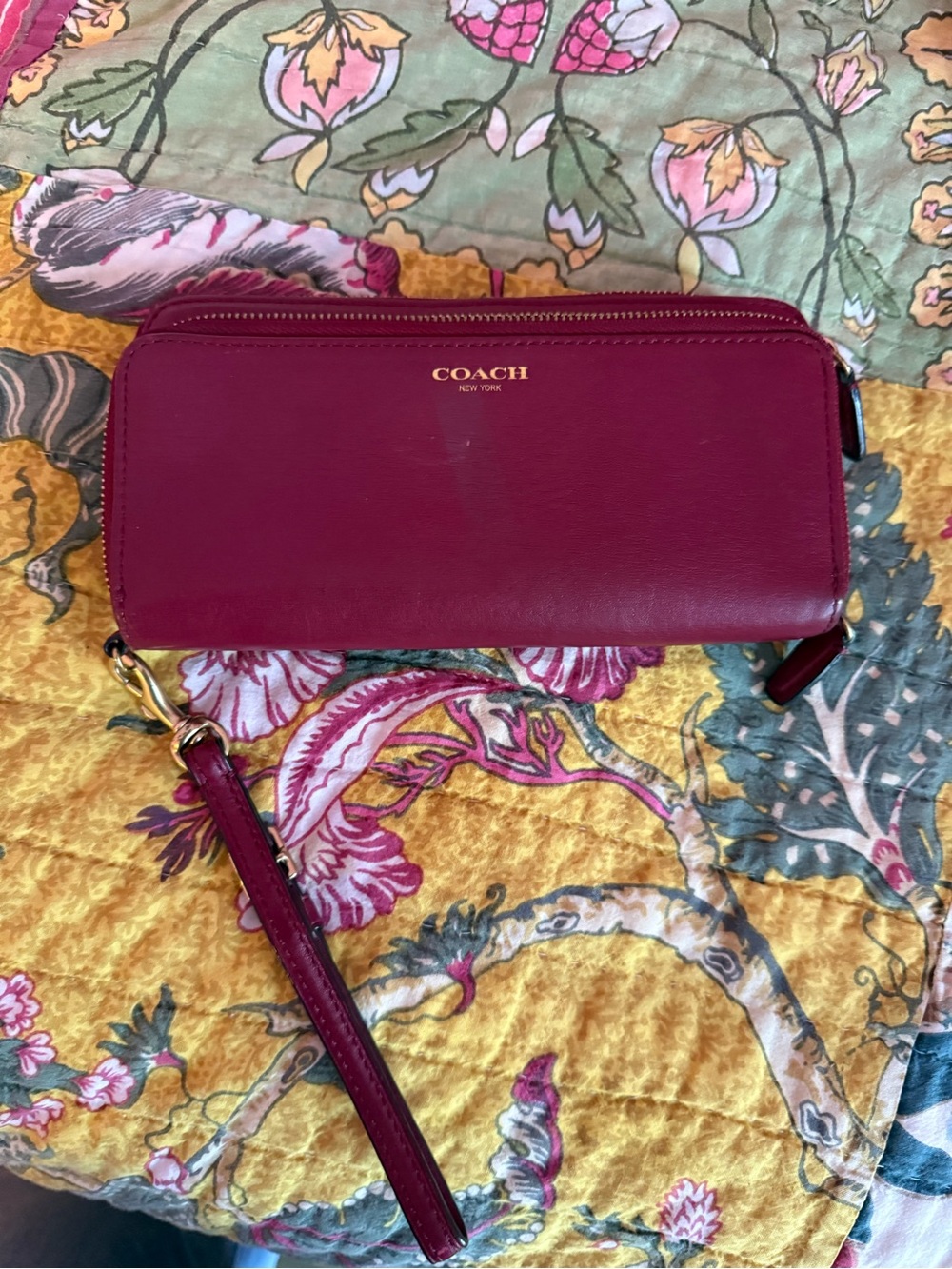 Coach Leather Wristlet in Berry